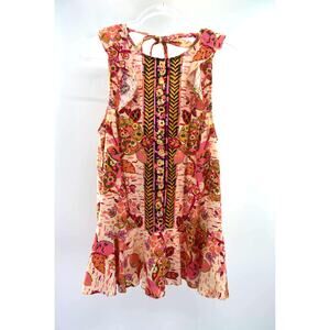 Free People Pink Floral Summer in Tulum Linen Blend Mini Dress Womens XS
